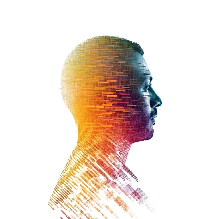 Composite image featuring a person's silhouette filled with a genetic code pattern, symbolizing the connection between an individual's genomic profile and personalized therapies.